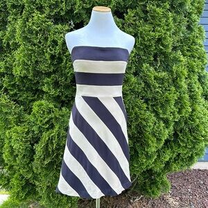 Elegant Blue and Cream Striped Dress
